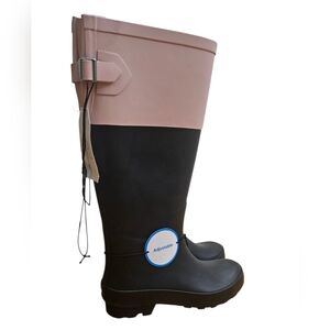 Time and Tru Women's Rain Boots Size 6 Black Pink Two-Tone Tall Rubber Adjustabl